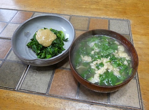 カンゾウのヌタとミツバの胡麻汁